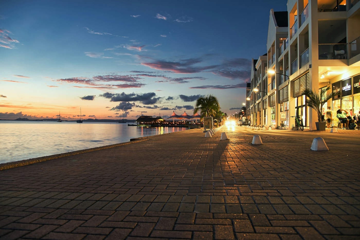 The Kralendijk waterfront at dusk